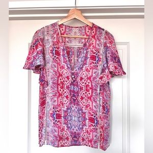 100% Silk flutter sleeve Parker top, L